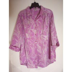 Woman Within Plus Sz 2X Button Down Shirt Blouse Tunic Top Abstract Floral Pink